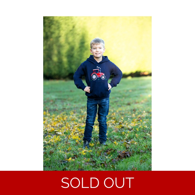 product Image for British Country Collection Big Red Tractor Childrens Applique Hoodie - Navy - Age 3-10 yrs